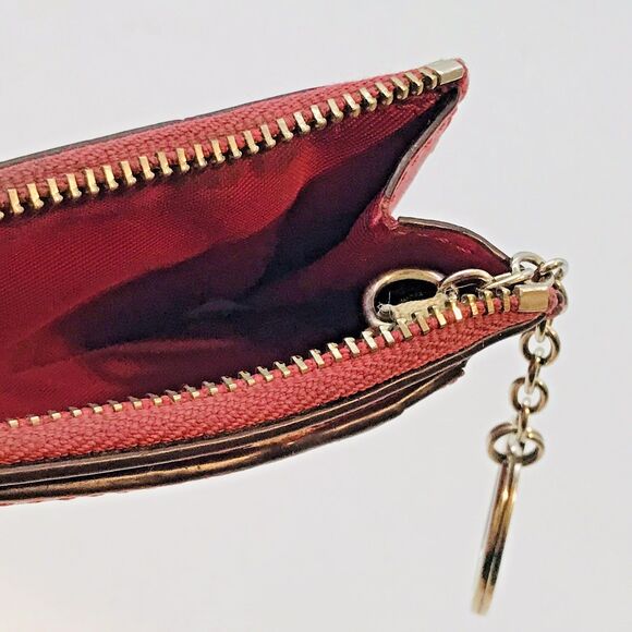 Coach Mini Skinny ID Case in Signature Brown Canvas & Cherry Leather F16107 Keys - Picture 11 of 12